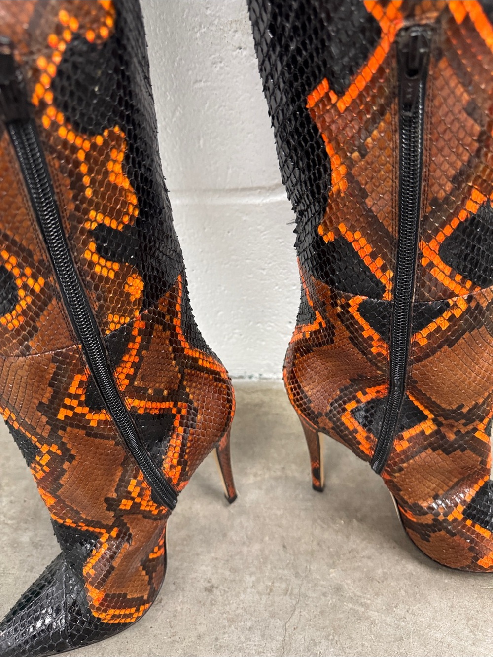 Brian Atwood Black and Orange Snake-Print Over-the-Knee Stiletto Boots - Picture 4 of 9